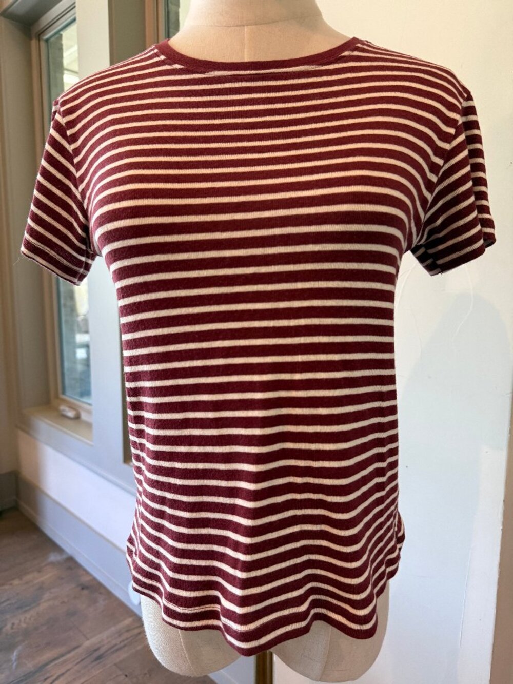 Brandy Melville Maroon and White striped Tee